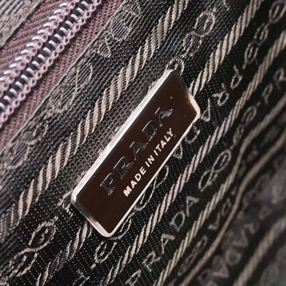 Prada Brown Red Canvas Leather Handbag 117 AQ00325 - Picture 9 of 10